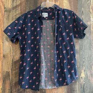 Mens Fresh Prints Of Bel-Air Button-Up Flamingo Dress Shirt Short Sleeve Size M